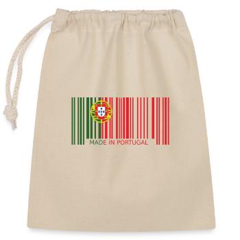 Portugal Barcode Flag Coat of Arms Made in Funny - Closable cotton gift bag (25x30cm) - nature - Front
