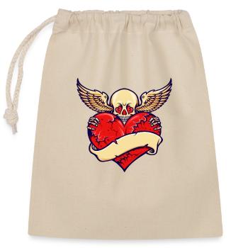 Crâne de crâne de coeur brisé avec des ailes - Sac cadeau en coton avec cordon (25 x 30 cm) - nature - Devant