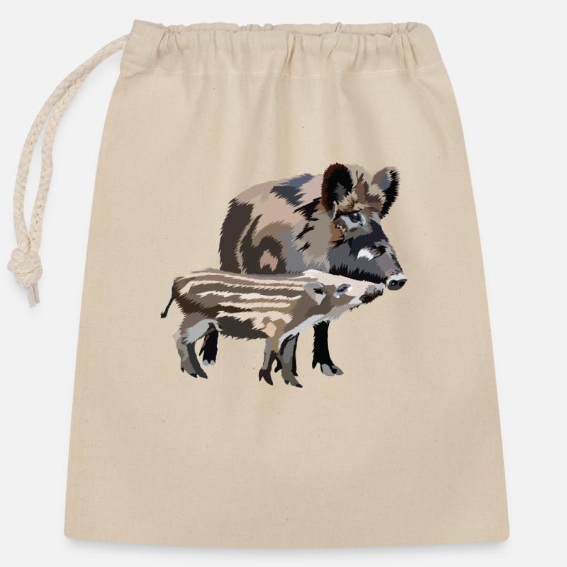 Wild boar - Closable cotton gift bag (25x30cm) - nature