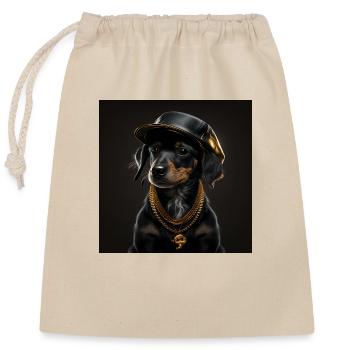 süßer schwarzer Hund mit goldener Halskette - Verschließbarer Geschenkbeutel aus Baumwolle (25x30cm) - Natur - Vorne