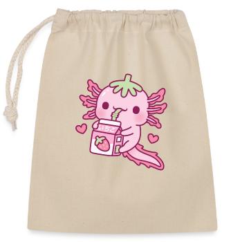 Cute Axolotl Loves Drinking Strawberry Milk - Closable cotton gift bag (25x30cm) - nature - Front