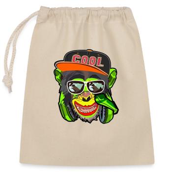 Cool monkey with glasses, music, gambler, poker face - Closable cotton gift bag (25x30cm) - nature - Front
