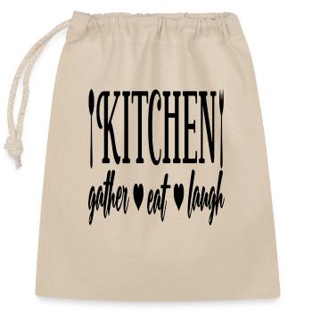 Kitchen gather eat laugh - Closable cotton gift bag (25x30cm) - nature - Front