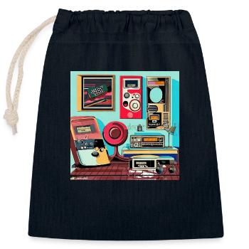 80er Style Retro Zimmer - Verschließbarer Geschenkbeutel aus Baumwolle (25x30cm) - Navy - Vorne