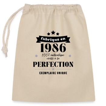 fabriqué en 1986 - Sac cadeau en coton avec cordon (25 x 30 cm) - nature - Devant