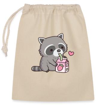 Cute Raccoon Loves Strawberry Milk - Closable cotton gift bag (25x30cm) - nature - Front