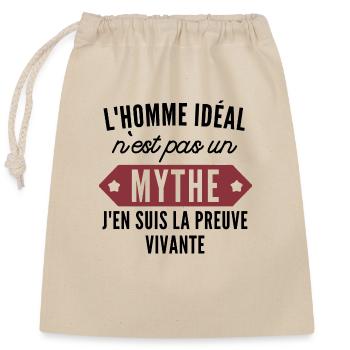 l homme idéal n est pas un mythe / cadeau homme - Sac cadeau en coton avec cordon (25 x 30 cm) - nature - Devant