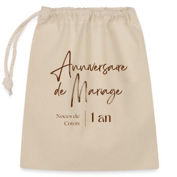 Anniversaire de mariage noce de coton 1 ans - Sac cadeau en coton avec cordon (25 x 30 cm) - nature - Devant