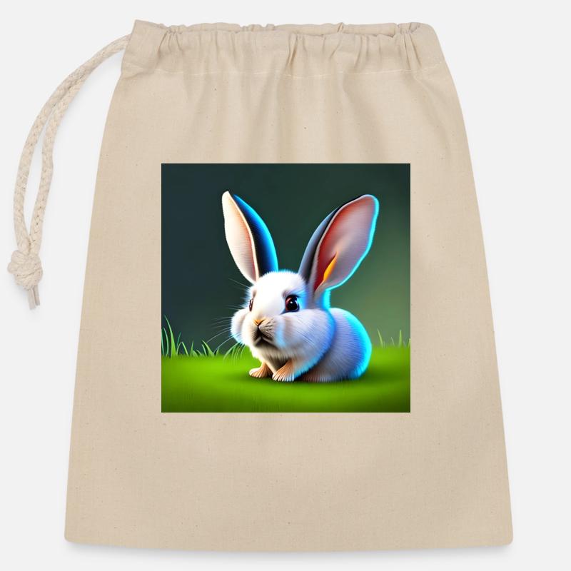 Rabbit with Big Ears - Closable cotton gift bag (25x30cm) - nature