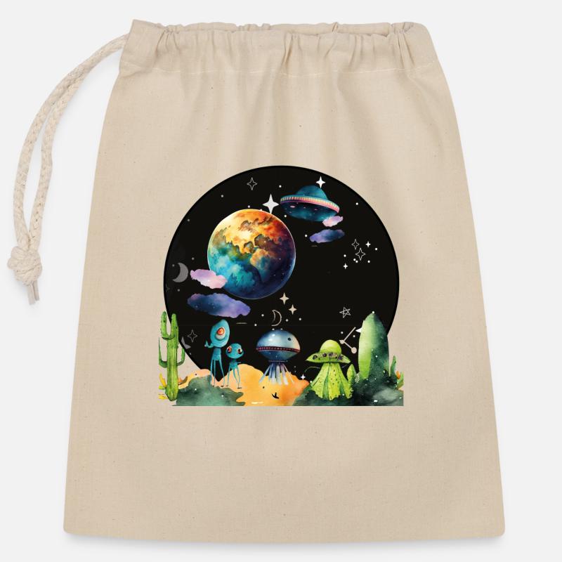 Space - Closable cotton gift bag (25x30cm) - nature