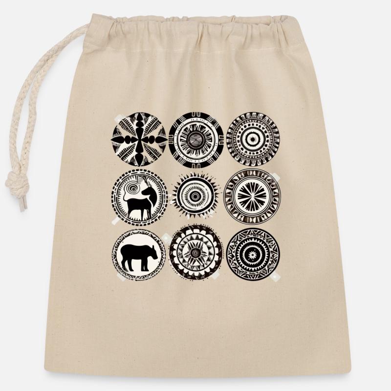 African folklore - Closable cotton gift bag (25x30cm) - nature