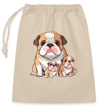 Englische Bulldoggenfamilie - Verschließbarer Geschenkbeutel aus Baumwolle (25x30cm) - Natur - Vorne