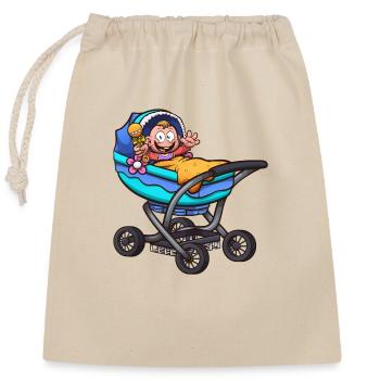 Cartoon Baby In Carriage - Closable cotton gift bag (25x30cm) - nature - Front