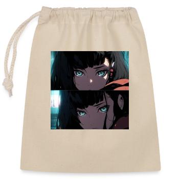 Emerald Gaze: Anime-Porträt eines schönen Mädchens - Verschließbarer Geschenkbeutel aus Baumwolle (25x30cm) - Natur - Vorne