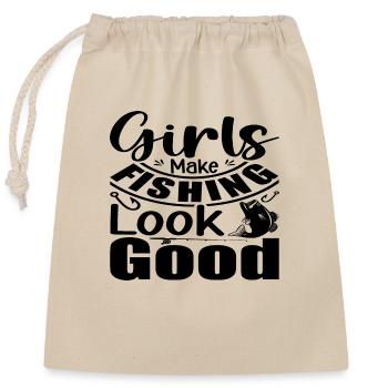Girls Make Fishing Look Good - Closable cotton gift bag (25x30cm) - nature - Front