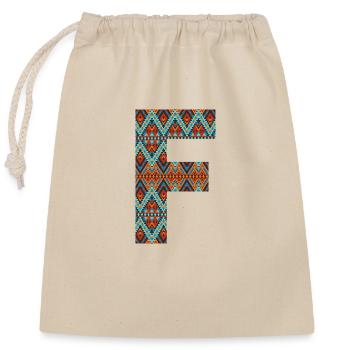 Buchstabe F - Boho-Design, buntes Monogramm - Verschließbarer Geschenkbeutel aus Baumwolle (25x30cm) - Natur - Vorne