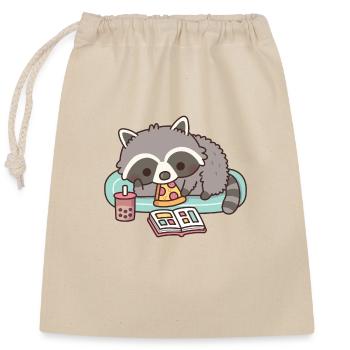 Mignon raton laveur mangeant de la pizza et lisant des mangas - Sac cadeau en coton avec cordon (25 x 30 cm) - nature - Devant
