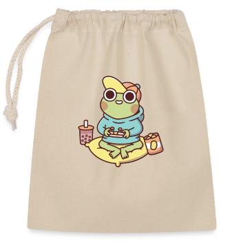 Cute Gamer Frog In Hoodie Playing Video Games - Closable cotton gift bag (25x30cm) - nature - Front
