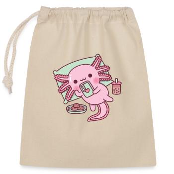 Mignon Axolotl Chilling avec téléphone portable - Sac cadeau en coton avec cordon (25 x 30 cm) - nature - Devant