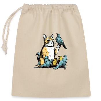 Kito the bird cat - Closable cotton gift bag (25x30cm) - nature - Front