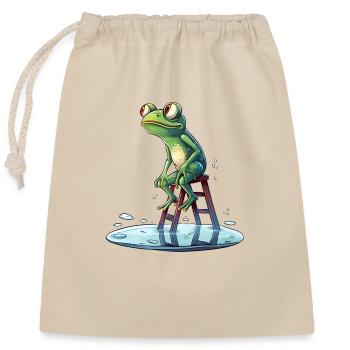 Wetterfrosch sitzt auf der Leiter - Verschließbarer Geschenkbeutel aus Baumwolle (25x30cm) - Natur - Vorne