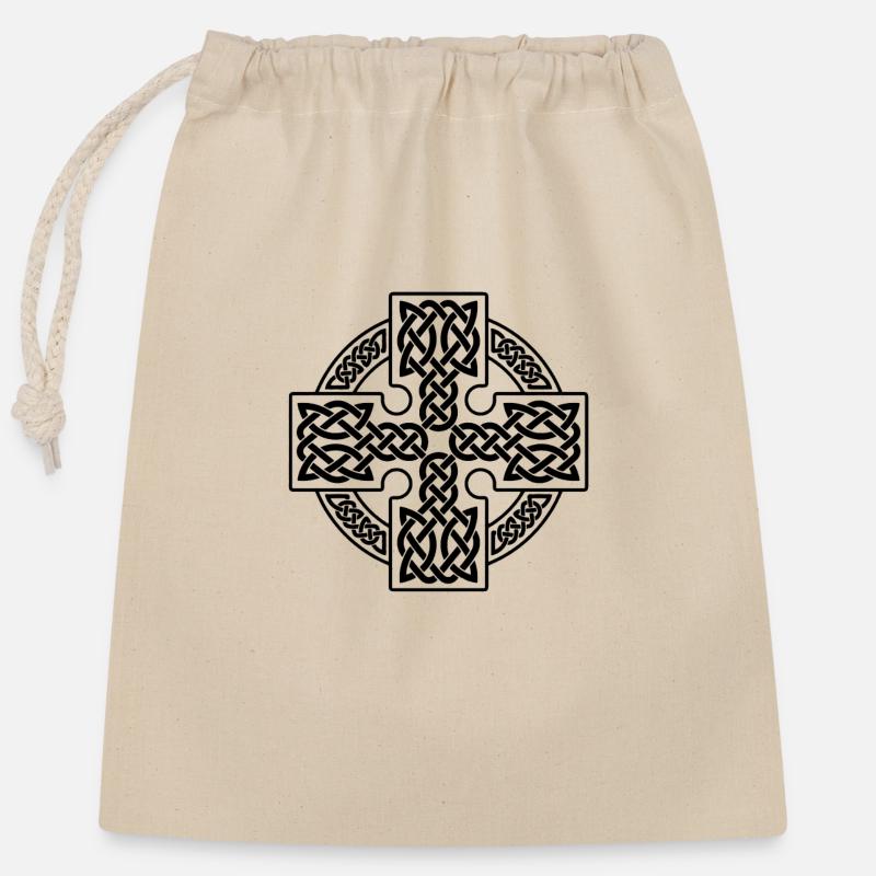 Black braided circular Celtic cross - Closable cotton gift bag (25x30cm) - nature