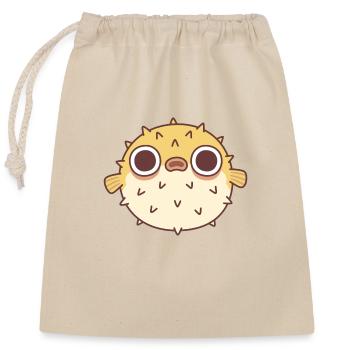 Cute Grumpy Puffer Fish - Closable cotton gift bag (25x30cm) - nature - Front