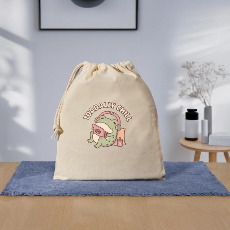 Cute Toad Relaxing With Laptop Toadally Chill Closable cotton gift bag (25x30cm)