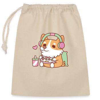 Niedlicher Corgi-Welpenspieler, der Videospiele spielt - Verschließbarer Geschenkbeutel aus Baumwolle (25x30cm) - Natur - Vorne