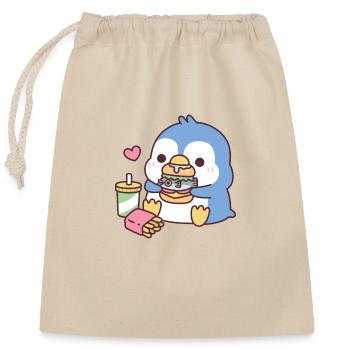 Mignon pingouin bleu mangeant du poisson Burger - Sac cadeau en coton avec cordon (25 x 30 cm) - nature - Devant
