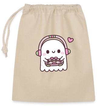 Cute Ghost Gamer Playing Video Games - Closable cotton gift bag (25x30cm) - nature - Front