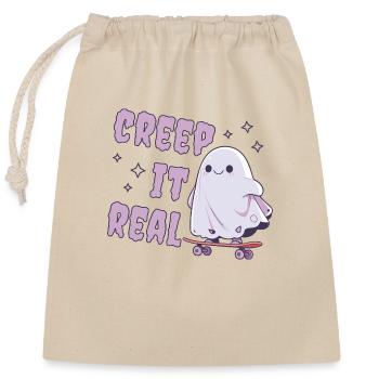 Cute ghost on a skateboard | Creep it Real - Closable cotton gift bag (25x30cm) - nature - Front