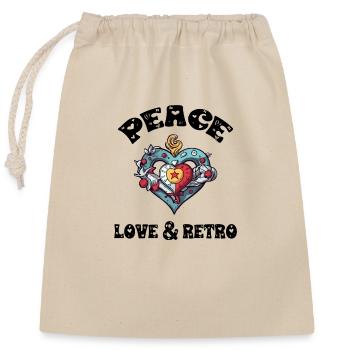 Peace love and retro - Closable cotton gift bag (25x30cm) - nature - Front