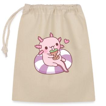 Niedlicher Axolotl Chillt Auf Pool Float Trinken Boba - Verschließbarer Geschenkbeutel aus Baumwolle (25x30cm) - Natur - Vorne
