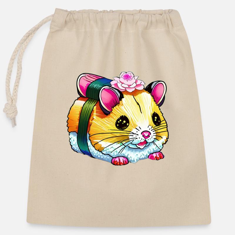 Sushi-Hamster - Verschließbarer Geschenkbeutel aus Baumwolle (25x30cm) - Natur