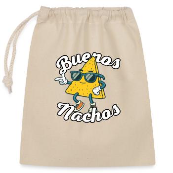 Nachos - Spanisch mit Wortwitz: "Buenos Nachos" - Verschließbarer Geschenkbeutel aus Baumwolle (25x30cm) - Natur - Vorne