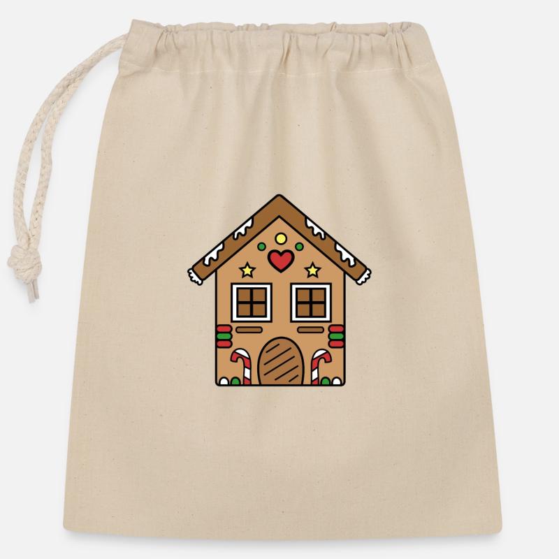 Gingerbread house - Closable cotton gift bag (25x30cm) - nature