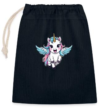 Licorne Unicorn Kawaii - Sac cadeau en coton avec cordon (25 x 30 cm) - bleu marine - Devant