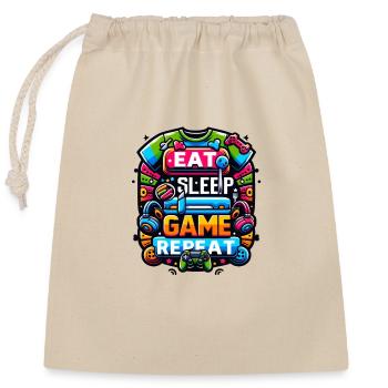 Eat, Sleep, Game, Repeat | Geschenk für Gamer - Verschließbarer Geschenkbeutel aus Baumwolle (25x30cm) - Natur - Vorne