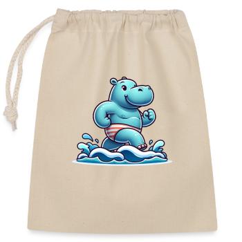 Swimming Competition Hippo - Closable cotton gift bag (25x30cm) - nature - Front