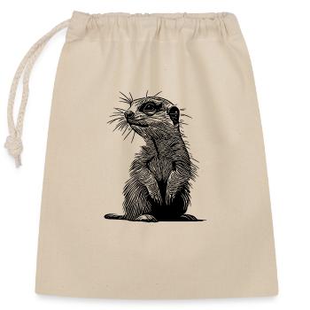 Suricate mignon avec de la fourrure et des rayures croisées - Sac cadeau en coton avec cordon (25 x 30 cm) - nature - Devant
