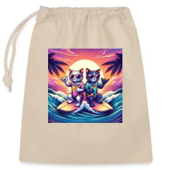 Gato Loco Furry Surferdudes Surf Chats Cool - Sac cadeau en coton avec cordon (25 x 30 cm) - nature - Devant