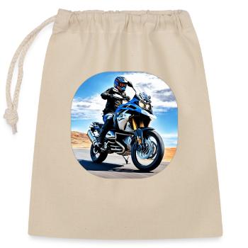 Motorcycle under blue sky - Closable cotton gift bag (25x30cm) - nature - Front