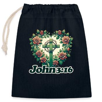 John 3:16 - Closable cotton gift bag (25x30cm) - navy - Front