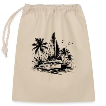 Double hull catamaran sailboat with palm trees - Closable cotton gift bag (25x30cm) - nature - Front