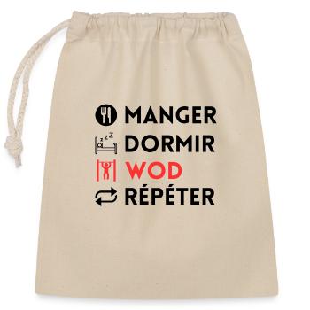 Manger dormir wod répéter - Sac cadeau en coton avec cordon (25 x 30 cm) - nature - Devant