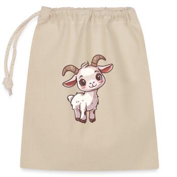 Cute baby goat with big eyes - Closable cotton gift bag (25x30cm) - nature - Front