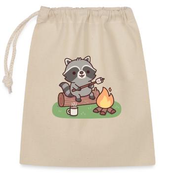 Süßer Waschbär Toastet Marshmallow Am Lagerfeuer - Verschließbarer Geschenkbeutel aus Baumwolle (25x30cm) - Natur - Vorne
