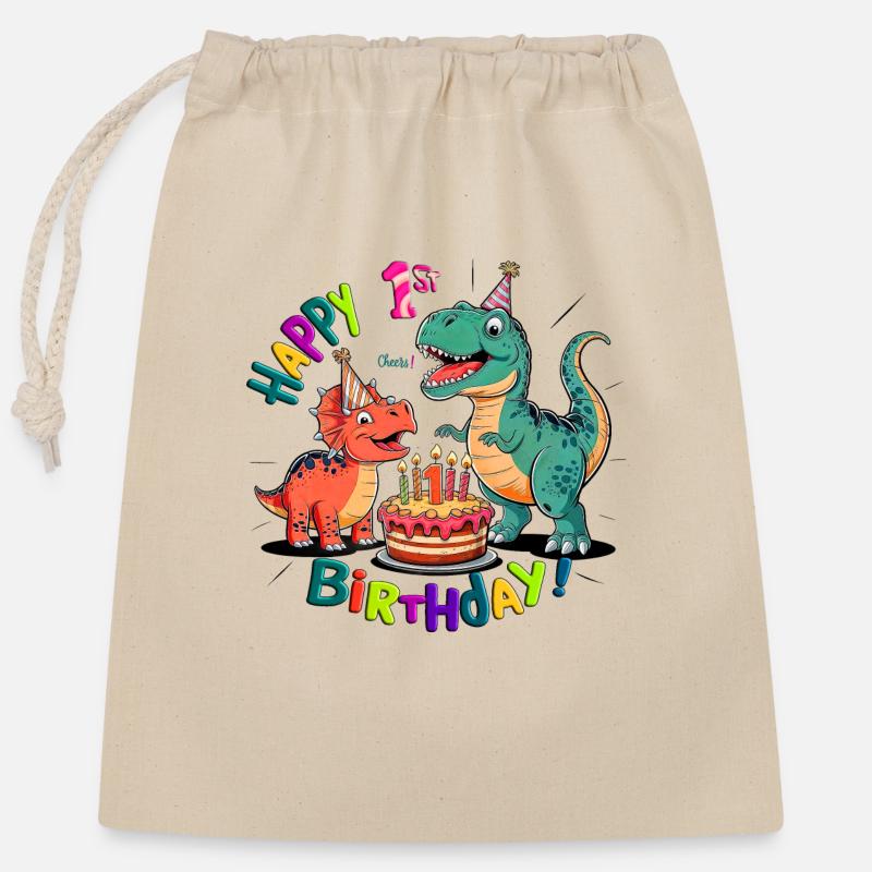 Dino-Mite First Birthday - Closable cotton gift bag (25x30cm) - nature