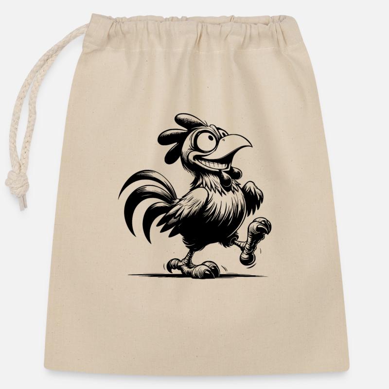Dessin de coq drôle souriant - Sac cadeau en coton avec cordon (25 x 30 cm) - nature